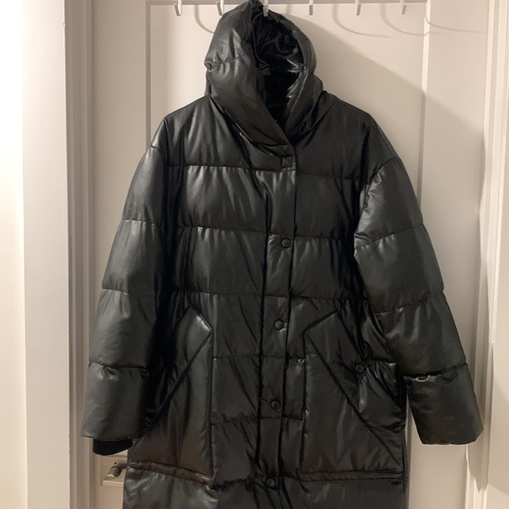 Faux Leather Puffer Coat